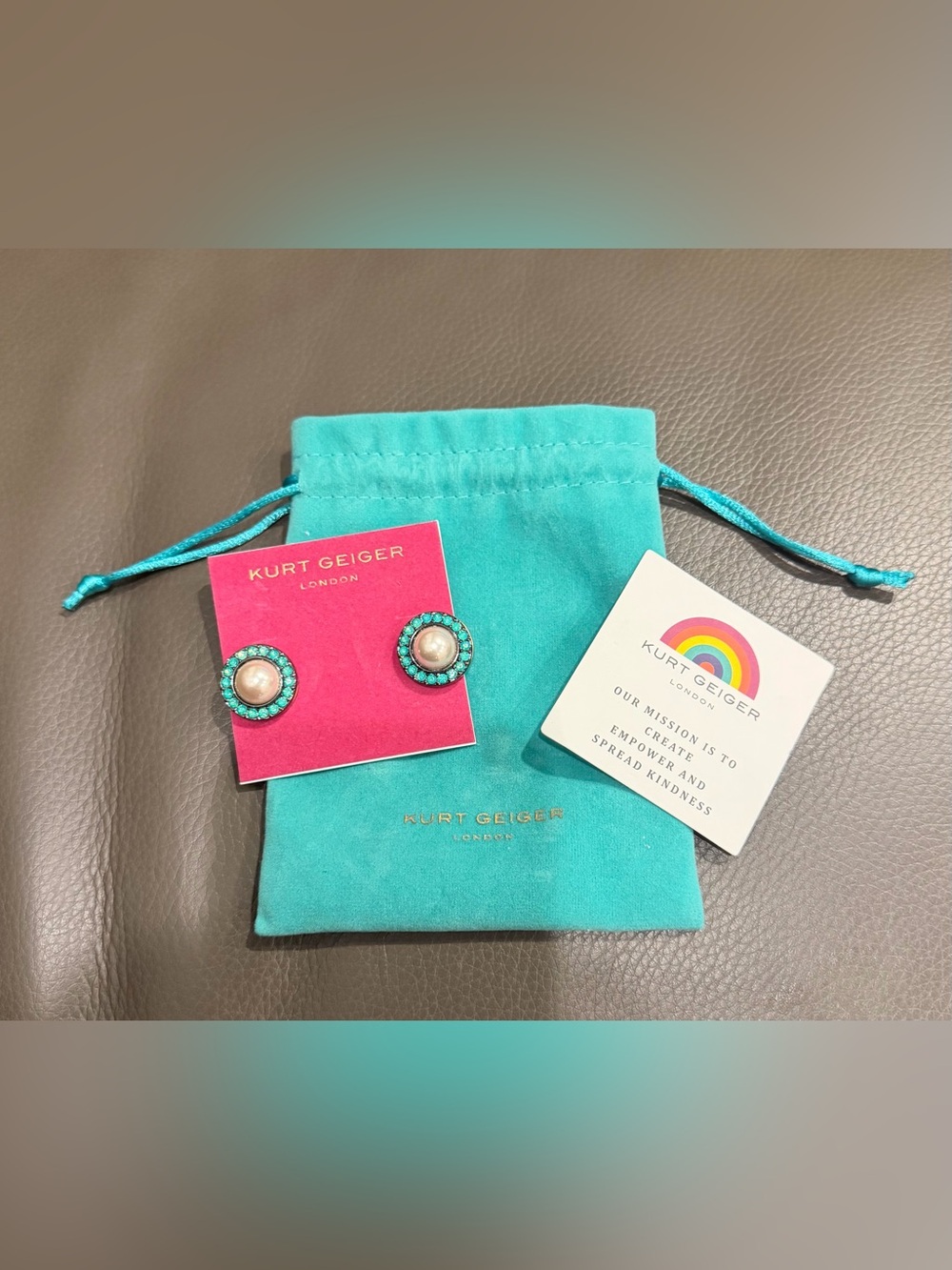 Kurt Geiger Kids Turquoise Pearl Accent Stud Earrings